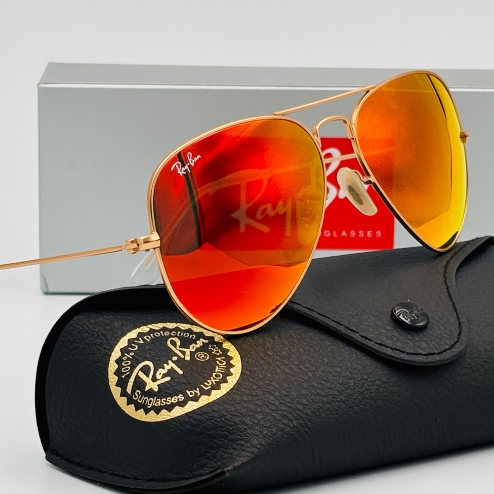Beautiful Ray-Ban Aviator RB3025 Red Flash Lens Matte Gold 58-135 112/69 - Picture 15 of 17